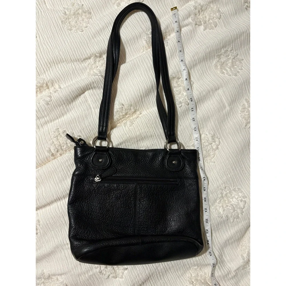 Black Pebbled Leather Shoulder Bag Turquoise Lining Classic Minimalist